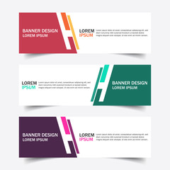 Collection red, green and purple horizontal business and corporate banner web template. Set of clean geometric abstract background with modern shapes. Simple creative cover header for website design.