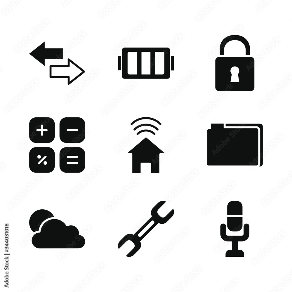 Poster padlock and smartphone app buttons icon set, silhouette style