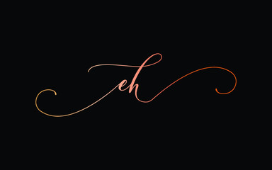 eh or e, h Lowercase Cursive Letter Initial Logo Design, Vector Template