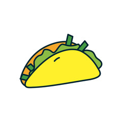 mexican taco icon, line and fill style