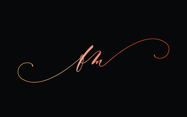 fm or f, m Lowercase Cursive Letter Initial Logo Design, Vector Template