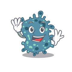 A charismatic rickettsia mascot design style smiling and waving hand