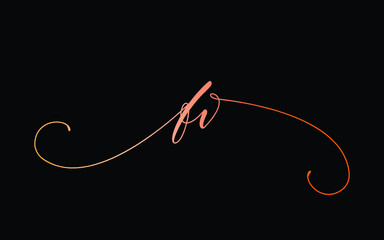 fv or f, v Lowercase Cursive Letter Initial Logo Design, Vector Template