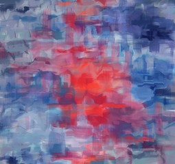 Blue and red hand drawn illustration background. Beautiful chaotic strokes. Abstract paint paper texture, isolated stain element for text design, template.