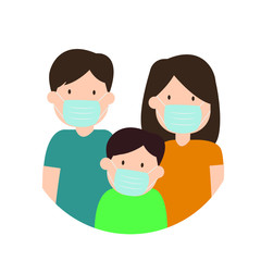 A group family wearing masker in vector