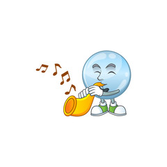 A brilliant musician of collagen droplets cartoon character playing a trumpet