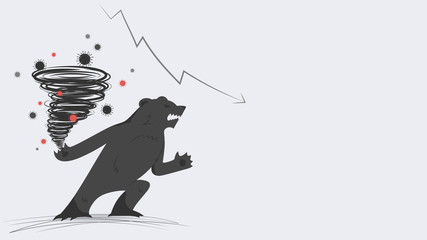 Fototapeta premium World economic crisis by corona virus illustration, a bear create perfect storm of COVID-19 disease makes everything in downturn