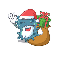 Cartoon design of rickettsia Santa with Christmas gift
