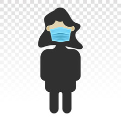 a woman wear mouth mask or face masks - flat icon on a transparent background