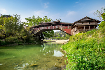 Fototapeta na wymiar Ancient Taishun Lounge Bridge in Zhejiang Province, China