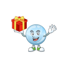 Charming collagen droplets mascot design has a red box of gift