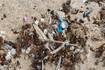 A lot of garbage on the beach of Haifa