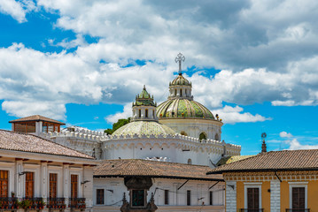 The domes of the Jesuit Compania de Jesus church and colonial style facades in the historic city...