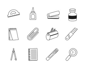 glue bottle and Stationary icon set, line style