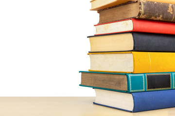 Stack of old books on shelf book on White background