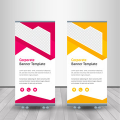 Corporate Roll-up for exhibitions, banner for seminar, layout for placement of photos. Universal stand for conference.	