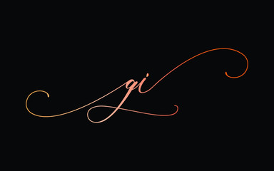gi or g, i Lowercase Cursive Letter Initial Logo Design, Vector Template