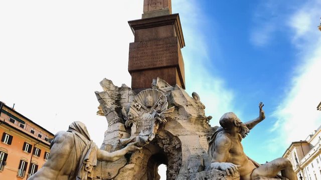 the fountain of the four rivers in Piazza Navona in Rome