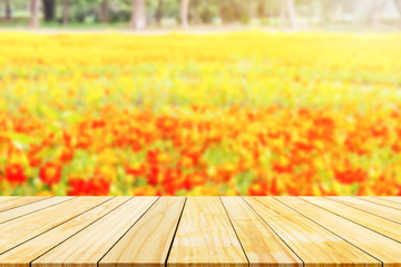 Perspective of wooden with blurred of nature background