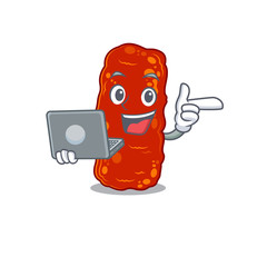 Cartoon character of acinetobacter bacteria clever student studying with a laptop