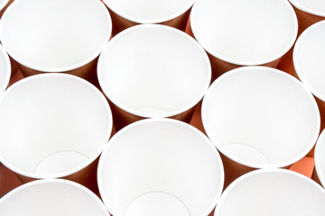 Pattern with eco cups top view. Concept of waste-free production and consumption
