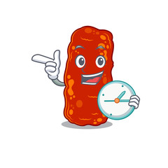 Acinetobacter bacteria mascot design concept smiling with clock