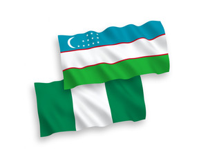 Flags of Uzbekistan and Nigeria on a white background