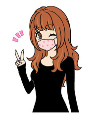 マスクをしている女性（柄）