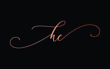 hc or h, c Lowercase Cursive Letter Initial Logo Design, Vector Template