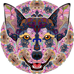 Zentangle stylized head dog with mandala. Hand drawn decorative vector illustration