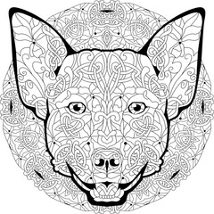 Zentangle stylized head dog with mandala. Hand drawn decorative vector illustration for coloring