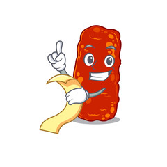 Acinetobacter bacteria mascot character design with a menu on his hand