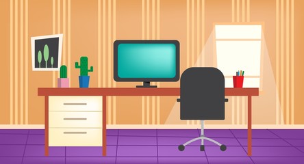 Home Office Illustration in 4K Resolution Room Vector Template for Work From Home Video Conference Meeting Background