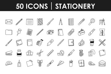 stationary icon set, line style