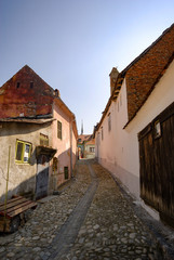 streets in the city of Sighisoara and decorative elements