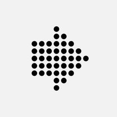 Dot arrow icon. Halftone effect. Isolated graphic element. Stock - Vector illustration.