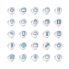 location pin and smartphone app buttons icon set, line gradient style