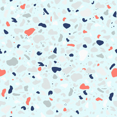 Seamless pattern with light blue terrazzo background
