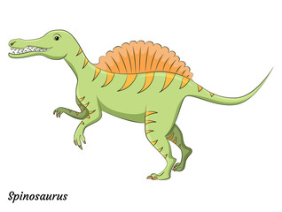 Cute cartoon spinosaurus dino character. Vector isolated