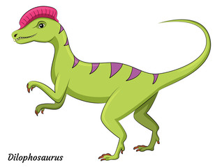 Obraz premium Cute cartoon dilophosaurus dino character. Vector isolated