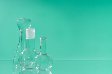 Chemical vessels. Glass flasks. Laboratory utensil.