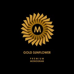 Golden sunflower. Template for creating logo, emblem, monogram. Vector.