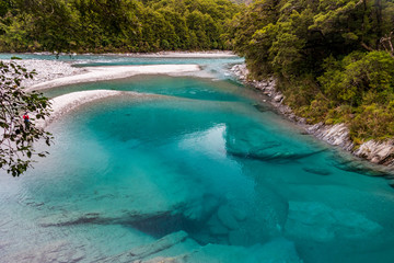 Blue pools at Wanaka river in New Zealand