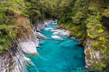 Blue pools at Wanaka river in New Zealand