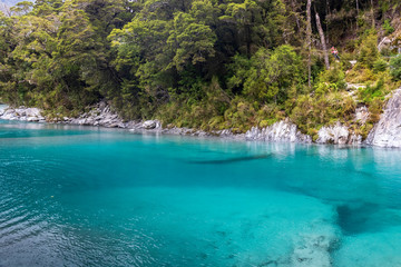 Fototapeta na wymiar Blue pools at Wanaka river in New Zealand