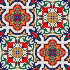 Gordijnen Prachtige naadloze patroon witte kleurrijke Marokkaanse, Portugese tegels, Azulejo, ornamenten. Kan worden gebruikt voor behang, opvulpatronen, webpagina-achtergrond, oppervlaktestructuren. Vector © pgmart