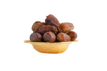 Date fruits or dry dates isolated on white background.Ramadan Kareem Breaking the fast by eating Tamar Dates