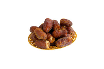 Date fruits or dry dates isolated on white background.Ramadan Kareem Breaking the fast by eating Tamar Dates