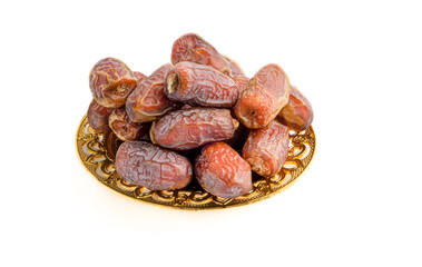 Date fruits or dry dates isolated on white background.Ramadan Kareem Breaking the fast by eating Tamar Dates