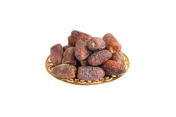 Date fruits or dry dates isolated on white background.Ramadan Kareem Breaking the fast by eating Tamar Dates